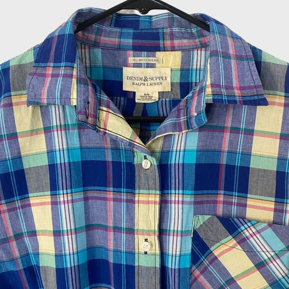 Ralph Lauren Denim & Supply Button-Up Shirt Womens Medium Blue Plaid Long-Sleeve - Picture 5 of 12